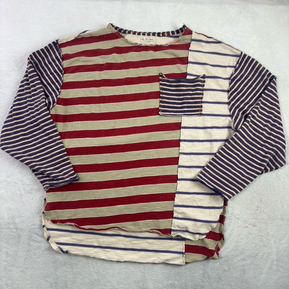 We The Free Stripey Striped Long Sleeve Prep Tee Shirt Women's Medium
